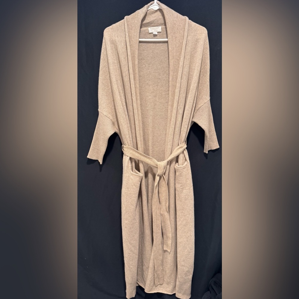Eileen Fisher x Garnet Hill 100% Cashmere Lounging Robe. Sz XS.  Heathery Tan